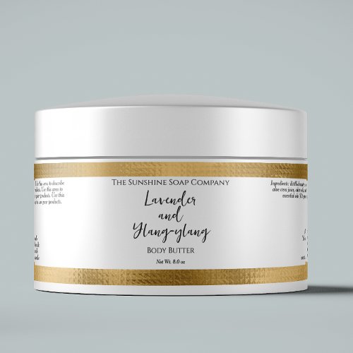 White and Hammered Gold Foil Cosmetics Jar Label
