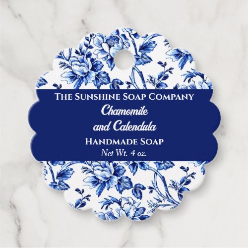 White & Blue Floral Soap Cosmetics Packaging Tags