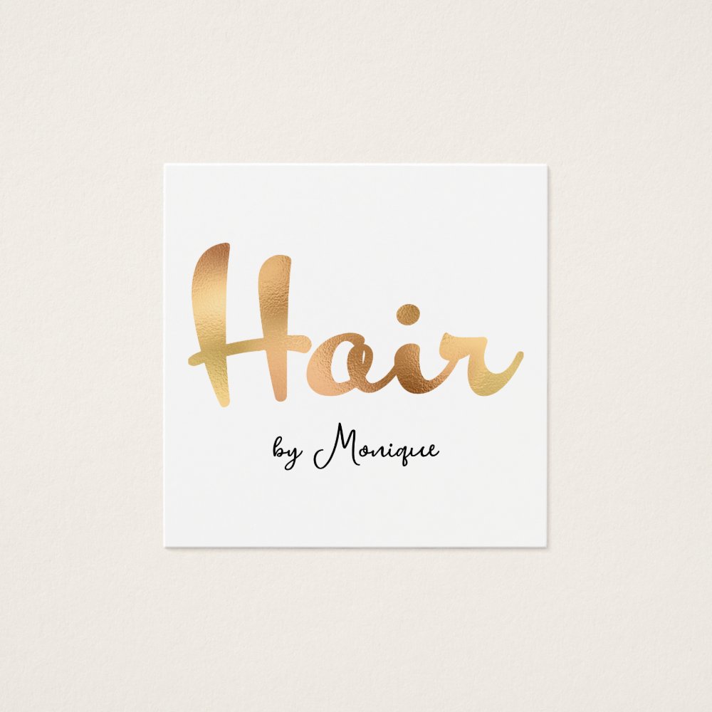 White & Faux Blush Gold Foil Hair Business Card