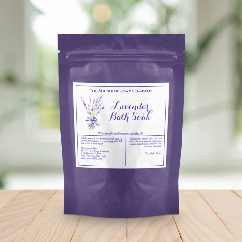 White Lavender Waterproof Bath Soak Pouch Label