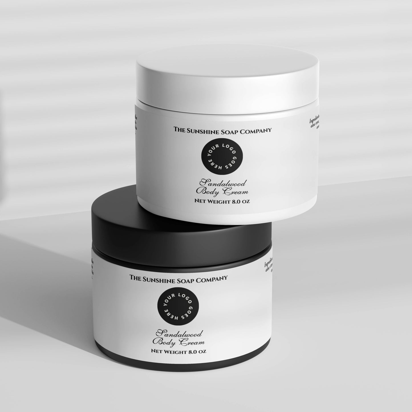 White Waterproof Cosmetics Jar Label with Logo - 8.25" x 1.75"