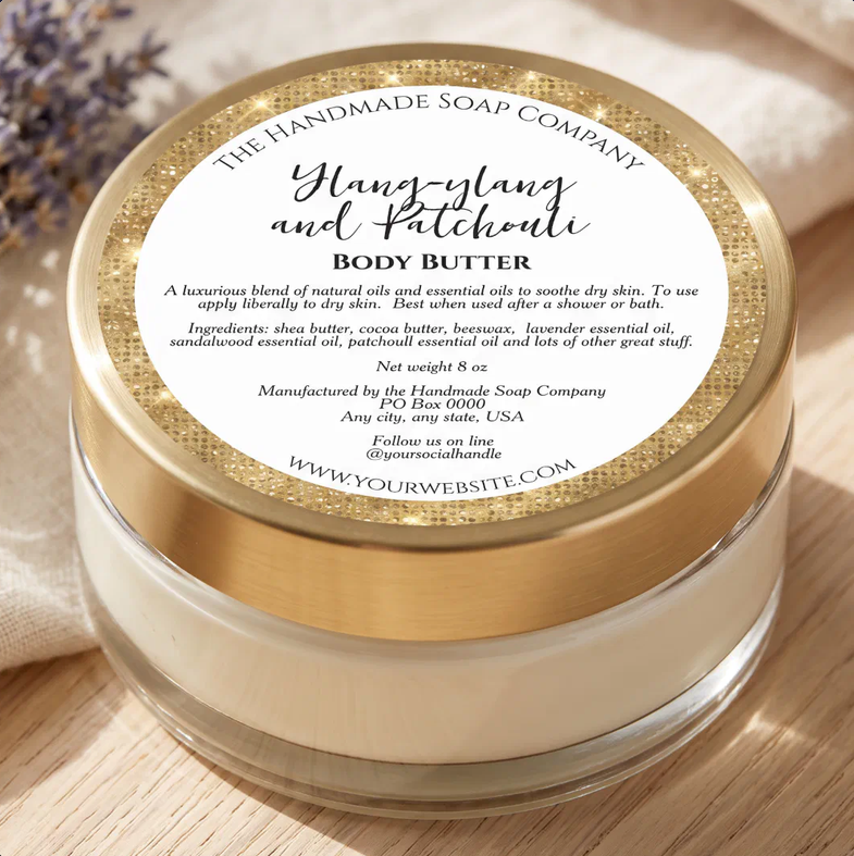 White and Gold Glitter Cosmetics Jar Label