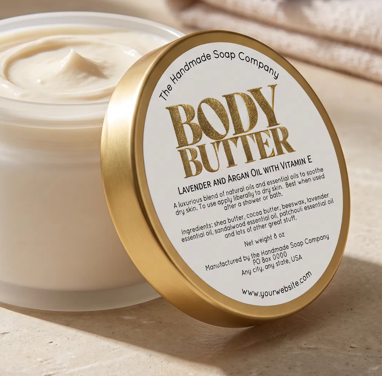 White with Gold Glitter Body Butter Label