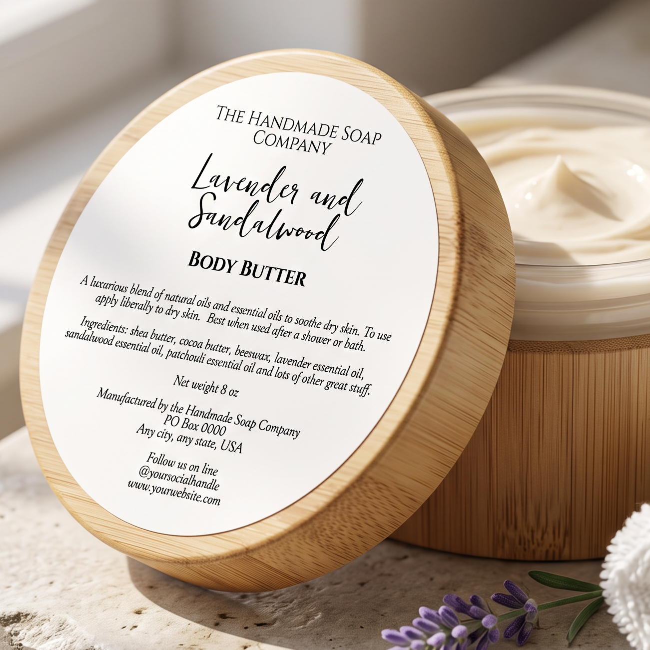 Minimalist White Cosmetics Jar Label w Ingredients - 3" diameter