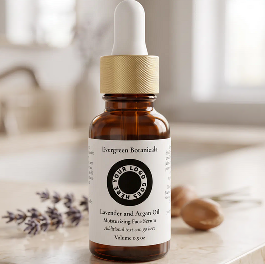 White cosmetics dropper bottle label with logo