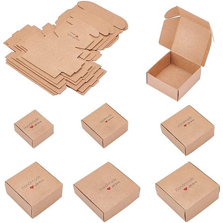 24 piece set Kraft Paper Handmade With Love Soap Packaging Box, Square shape, 6 different sizes