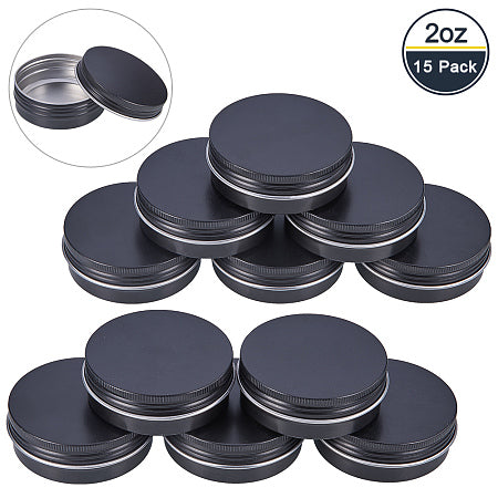 15 Pack 2 OZ Black Screw Top Round Aluminum Cans for Packaging Salves and Balms