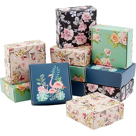24 Pack of Floral Soap Packaging Boxes, 4 Styles, 2.95 x 2.95 x 1.18 inches