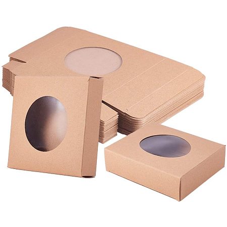 24 Pack Brown Kraft Square Soap Packaging Box with Round Clear Window 4 x 4 x 0.9 inches