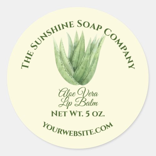 Handmade Soap and Cosmetics Product Packaging Label - aloe vera - yellow - circle - 1.5" diameter