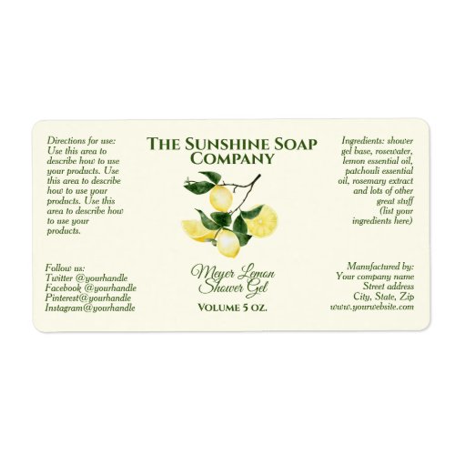Handmade Soap and Cosmetics Product Packaging Label - lemon - rectangle - rectangle - 3.75" x 2"