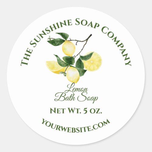 Handmade Soap and Cosmetics Product Packaging Label - Lemon - white circle  - 1.5" diameter
