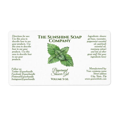 Customizable Packaging Label for Handmade Soap, Cosmetics, Bath and Body Products - peppermint - rectangle - 3.75" x 2"
