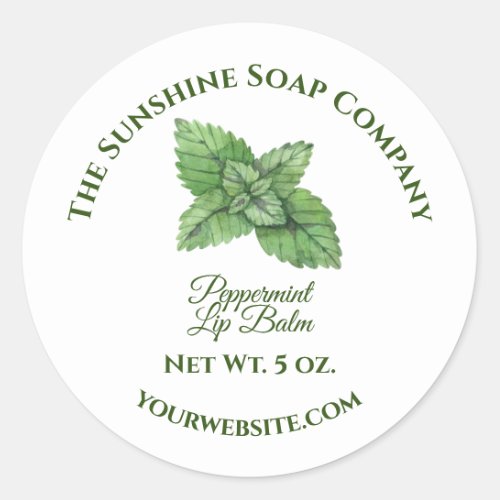 Handmade Soap, Cosmetics, Bath and Body Product Packaging Label - peppermint - circle - 1.5" diameter