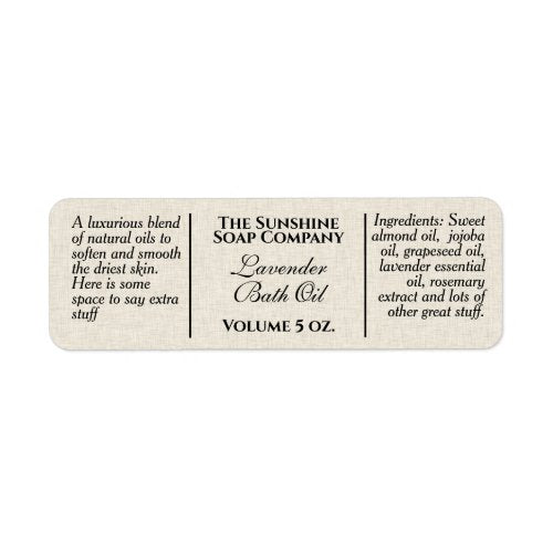 Beige linen paper style soap and cosmetic label