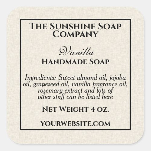 Beige linen paper style soap cosmetics square sticker