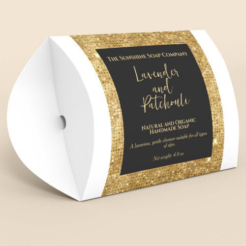 Black and faux gold glitter soap box label