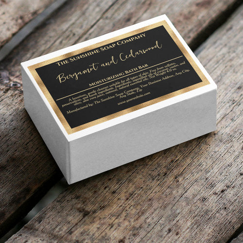 Black and faux gold waterproof soap box label