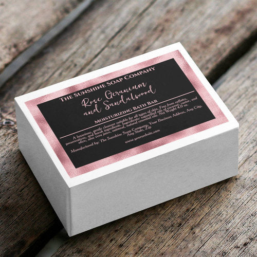 Black and faux pink foil waterproof soap box label