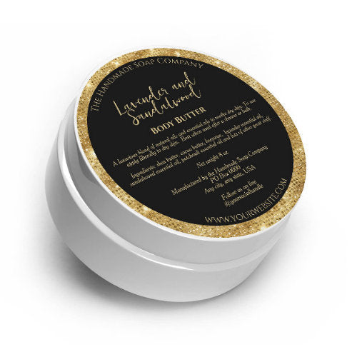 Black and Gold Glitter Cosmetics Jar Label