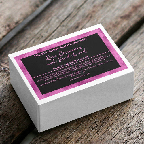Black and hot pink waterproof soap box label
