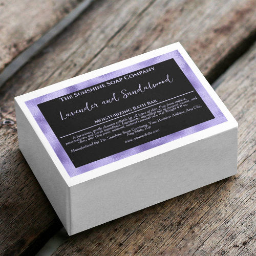 Black and purple waterproof soap box label