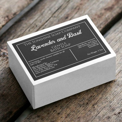 Customizable Packaging for Handmade Soap, Cosmetics, Bath and Body Products - Black and white waterproof label - rectangle - 3" x 2"