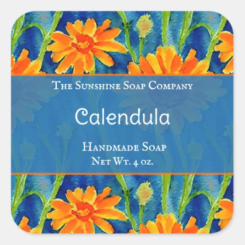 Blue and orange calendula soap cosmetics label