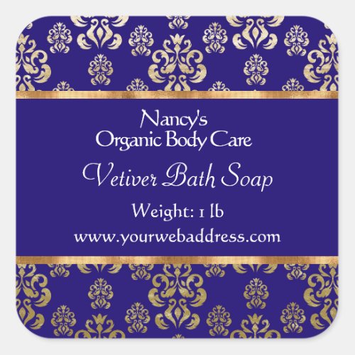 Blue damask and gold foil soap and cosmetics label - 2