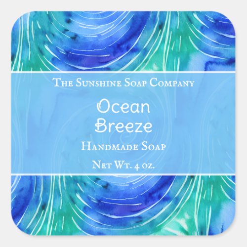 Blue Green Swirls Soap Cosmetics Square Sticker
