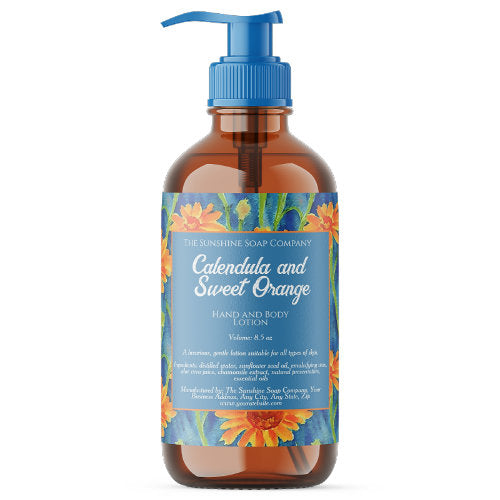 Blue Orange Floral Soap Cosmetics Product Label