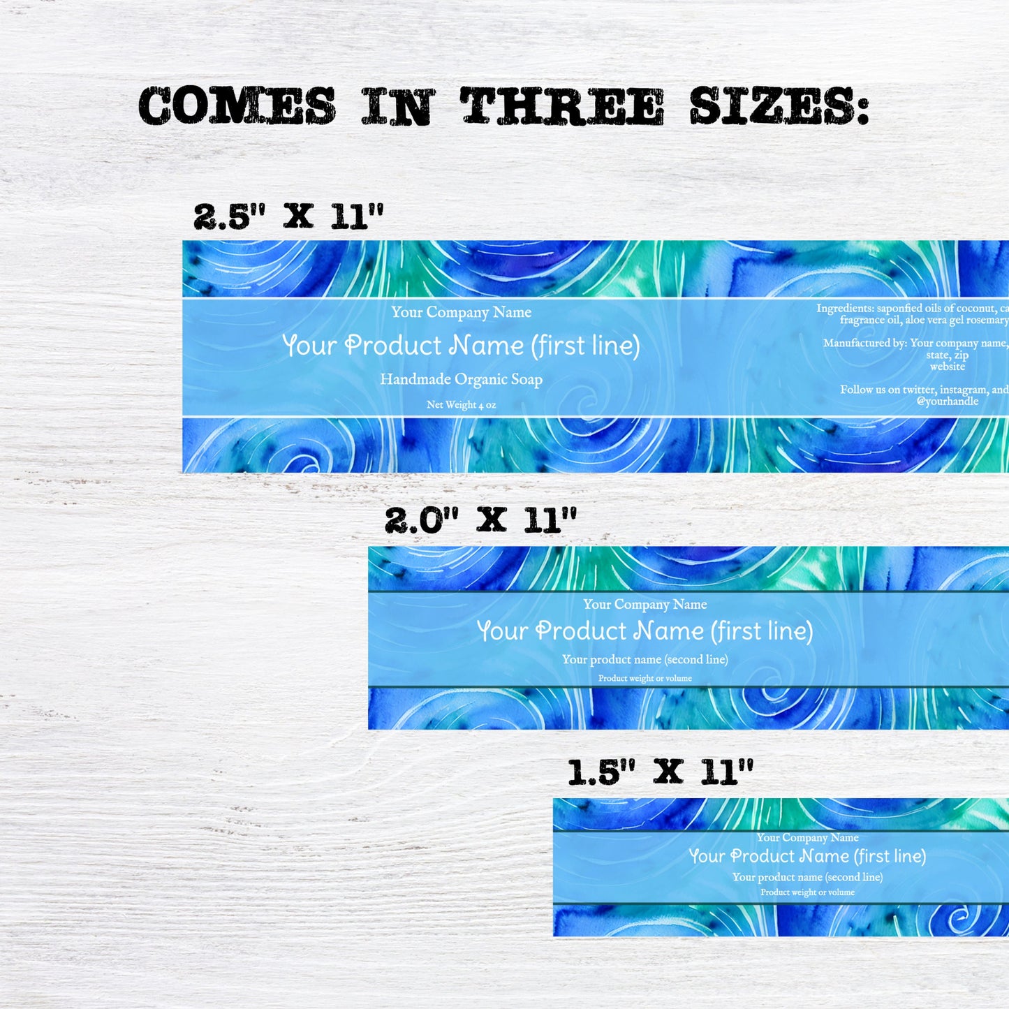 Blue and Green Swirls Editable Printable Soap Label Template