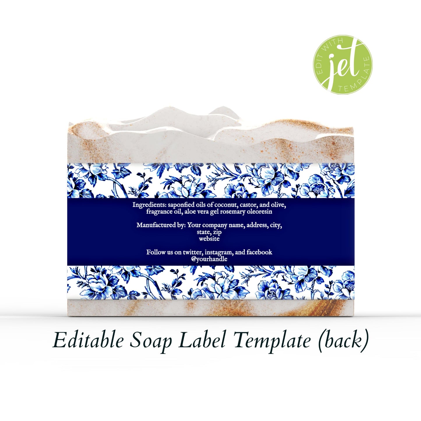 Blue and White Floral Botanical Editable Printable Soap Label Template