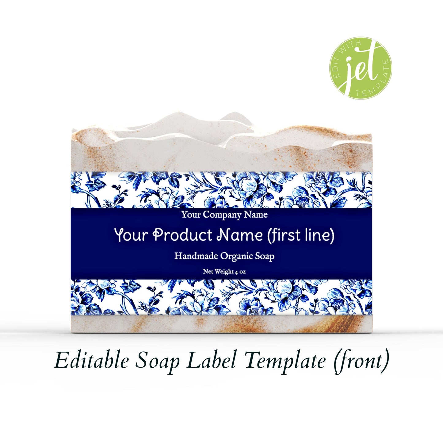 Blue and White Floral Botanical Editable Printable Soap Label Template