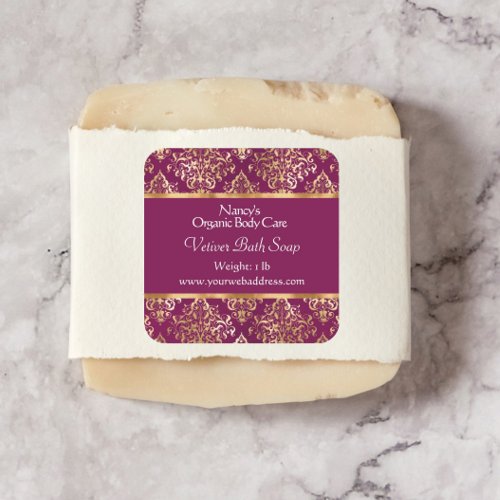 Burgundy damask and gold foil soap cosmetics label 4