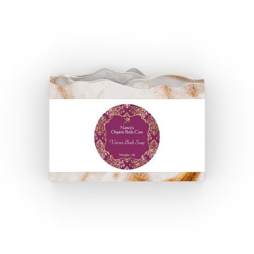 Burgundy and gold foil damask soap cosmetics label 3