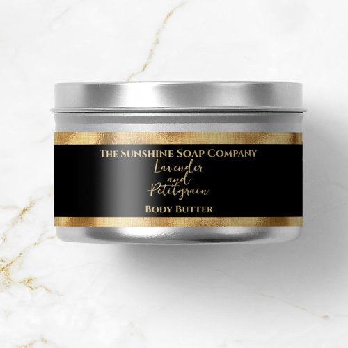 Cosmetics Jar Label - Black and Gold - 1" x 7.25"