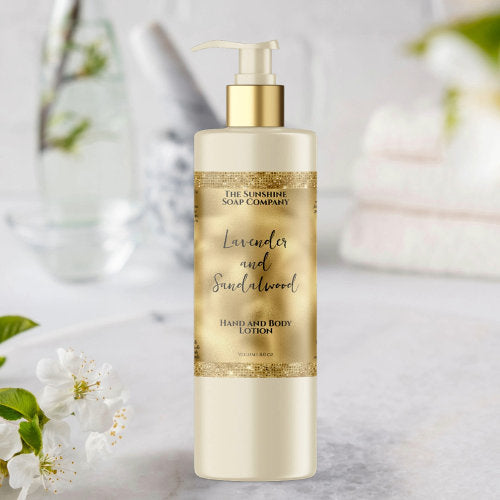 Gold foil and glitter cosmetics bottle label