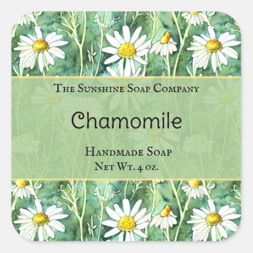 Green and yellow chamomile soap cosmetics label