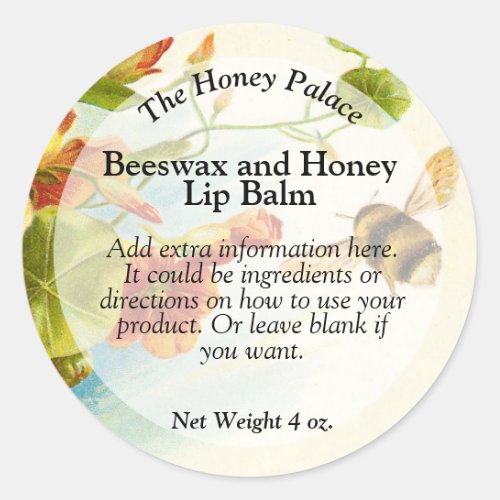 Honey Bee Floral Lip Balm Tin Label