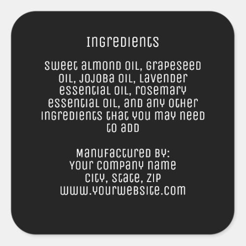 minimal modern black ingredients label