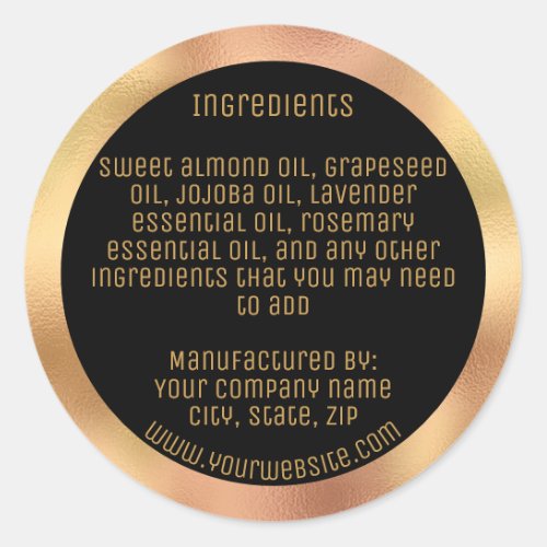 Minimalist ingredients label black and blush gold