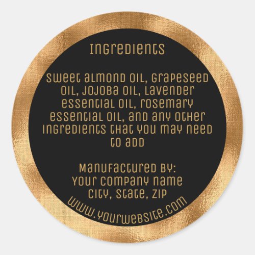 Minimalist ingredients label black and woven gold
