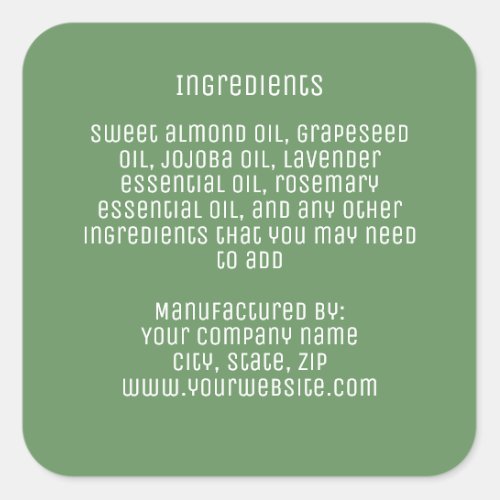 minimalist modern green ingredients label