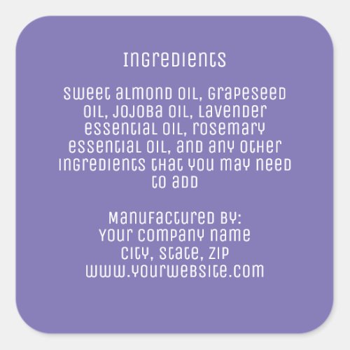 minimalist modern purple ingredients label