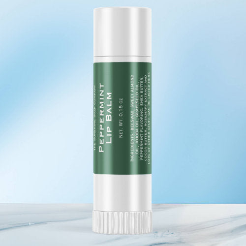 Modern green with white text lip balm tube label