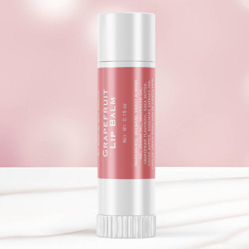 Modern peach pink w white text lip balm tube label