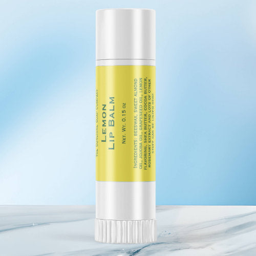 Modern yellow with green text lip balm tube label