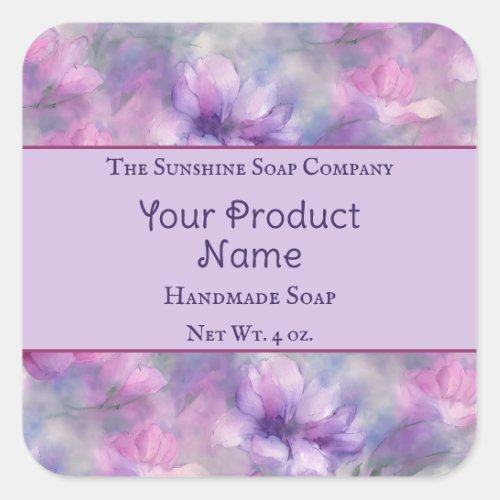 Pink and Purple Flowers Soap Cosmetics Bath Bombs Square Sticker