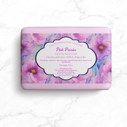 Pink Peonies Floral Soap Packaging Label